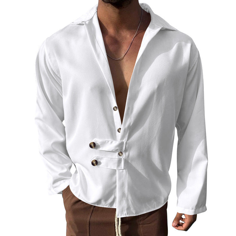 Herren Elegantes Hemd mit innovativem Knopfdesign und tiefem V-Ausschnitt ModeGeist