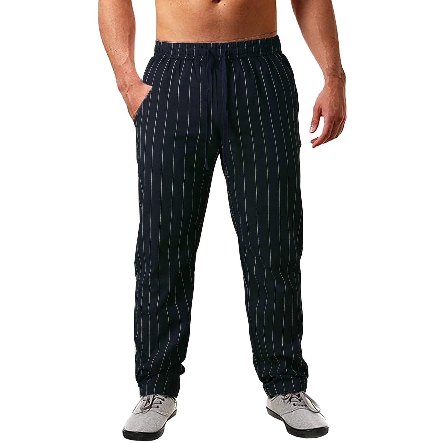 Herren lässige Streifen-Hosen aus Baumwollmix mit elastischem Bund und praktischen Eingrifftaschen ModeGeist