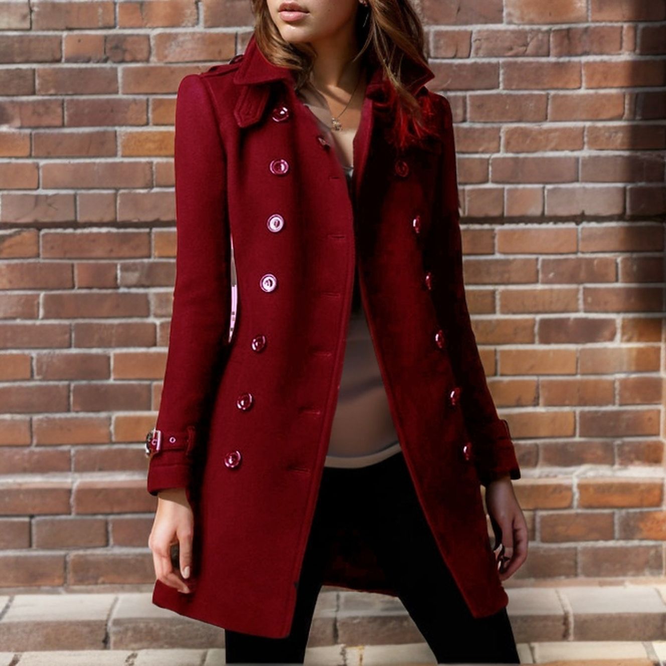 Damen Wollmantel mit stilvollem Knopfdesign ModeGeist