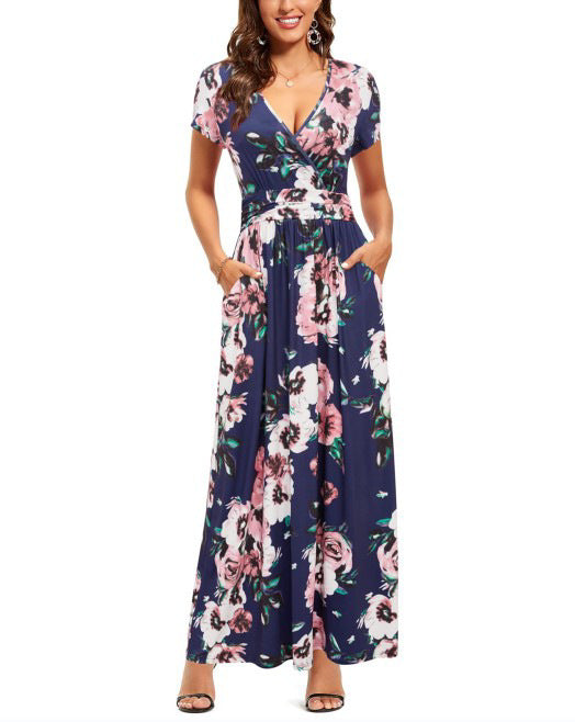 Elegantes Damen-Maxikleid mit Wickelausschnitt und Seitentaschen von MODEGEIST