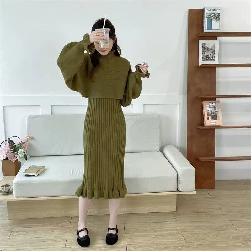 Damen Strickkleid mit hochgeschlossenem Kragen und Rippstruktur ModeGeist