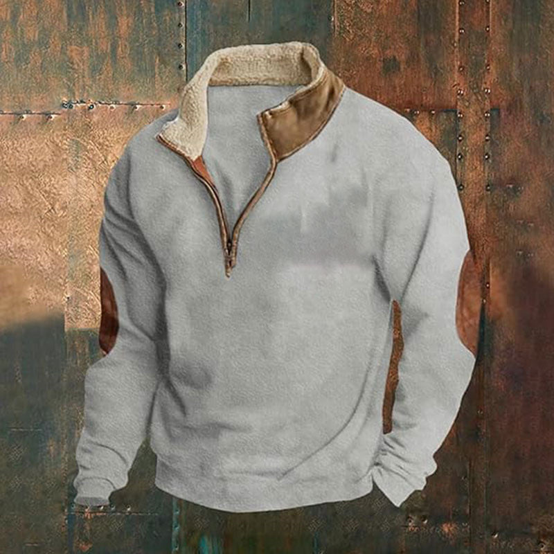 Herren Fleece-Pullover mit hohem Kragen und robusten applikationen ModeGeist