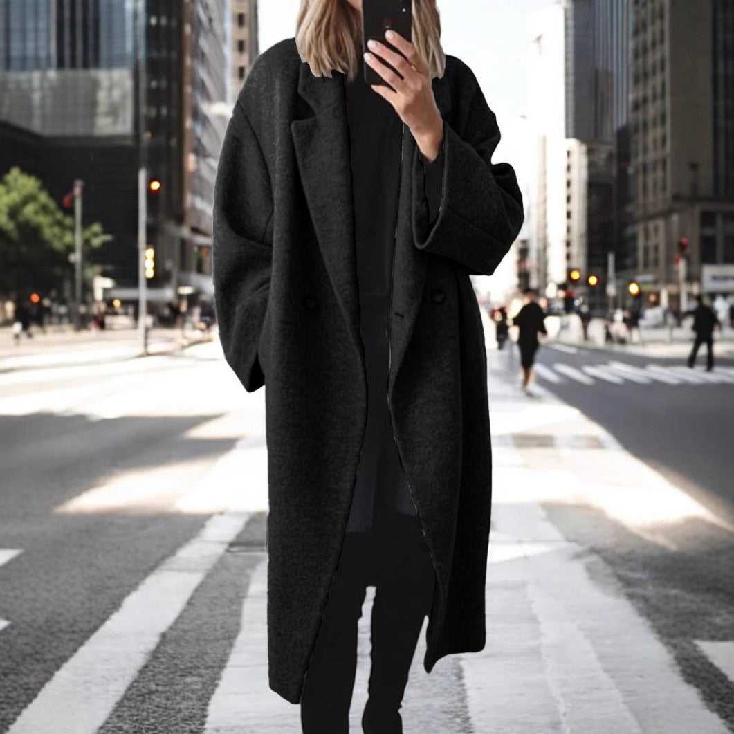Damen klassischer Oversized-Mantel mit doppeltem Knopfverschluss und breitem Revers ModeGeist