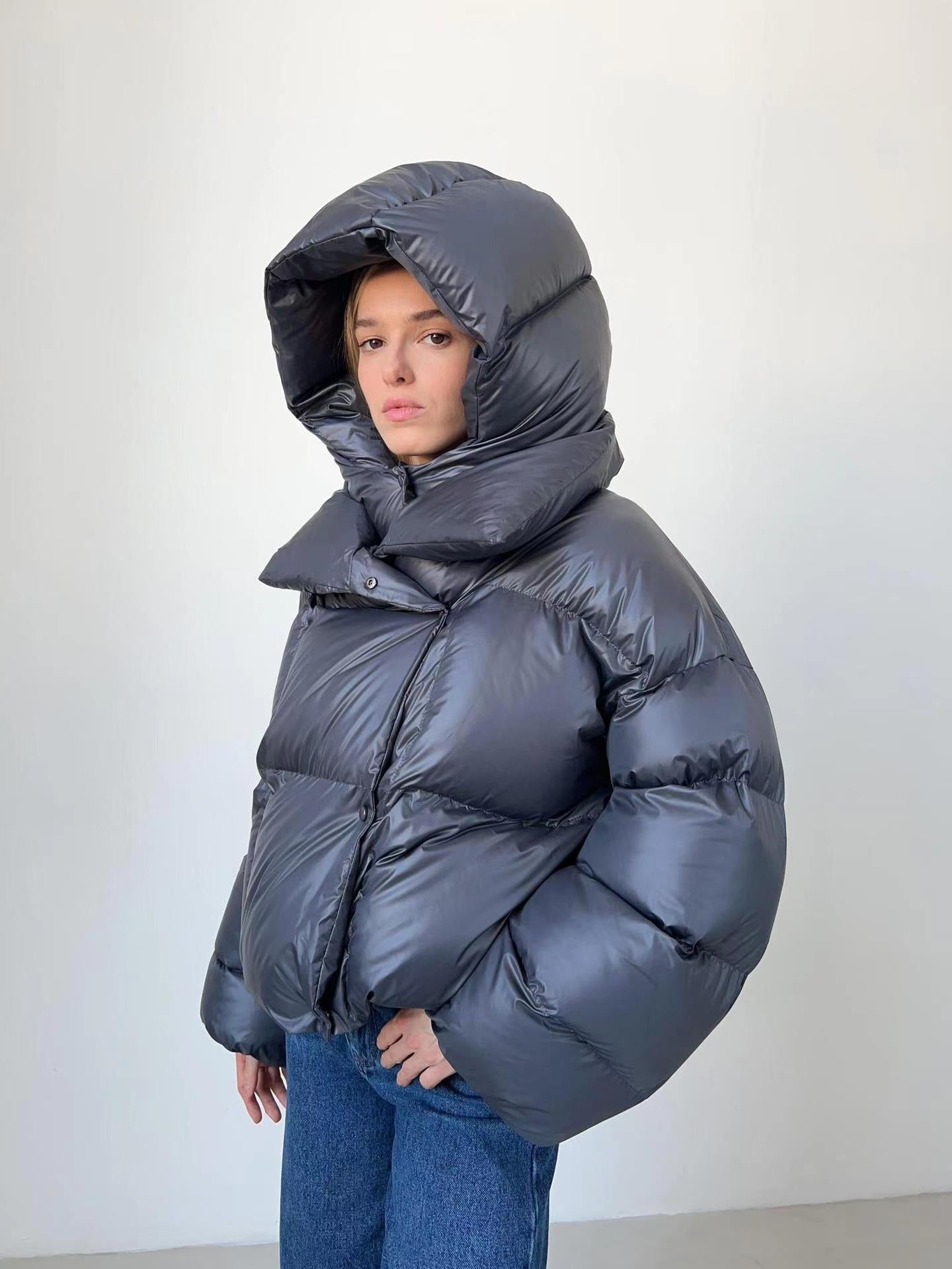 Damen oversized Daunenjacke mit hohem Kragen und voluminösen Ärmeln ModeGeist