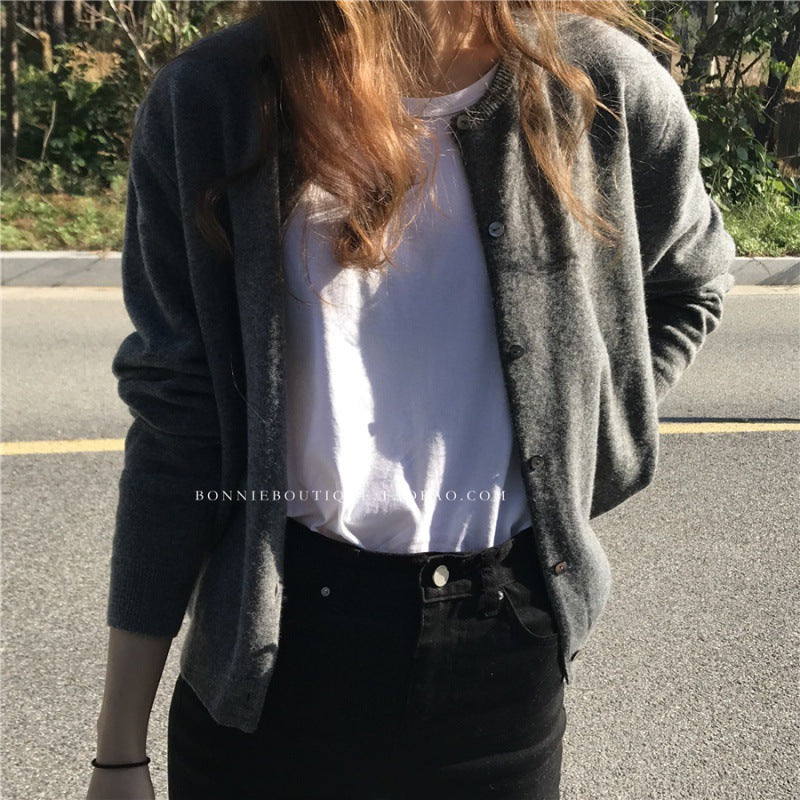 Damen kuschelige Strickjacke mit feiner Textur und Knöpfen ModeGeist