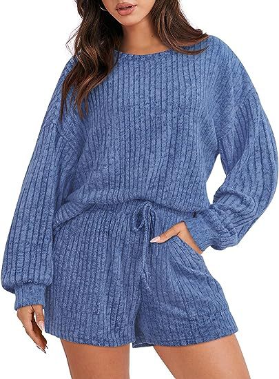 Damen gemütlicher Fleece Lounge-Anzug mit weiten Ärmeln und elastischem Bund ModeGeist