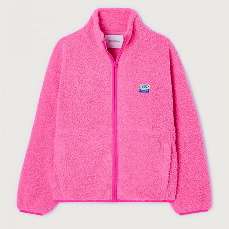 Damen Flauschige Fleecejacke mit hohen Kragen und seitlichen Taschen ModeGeist
