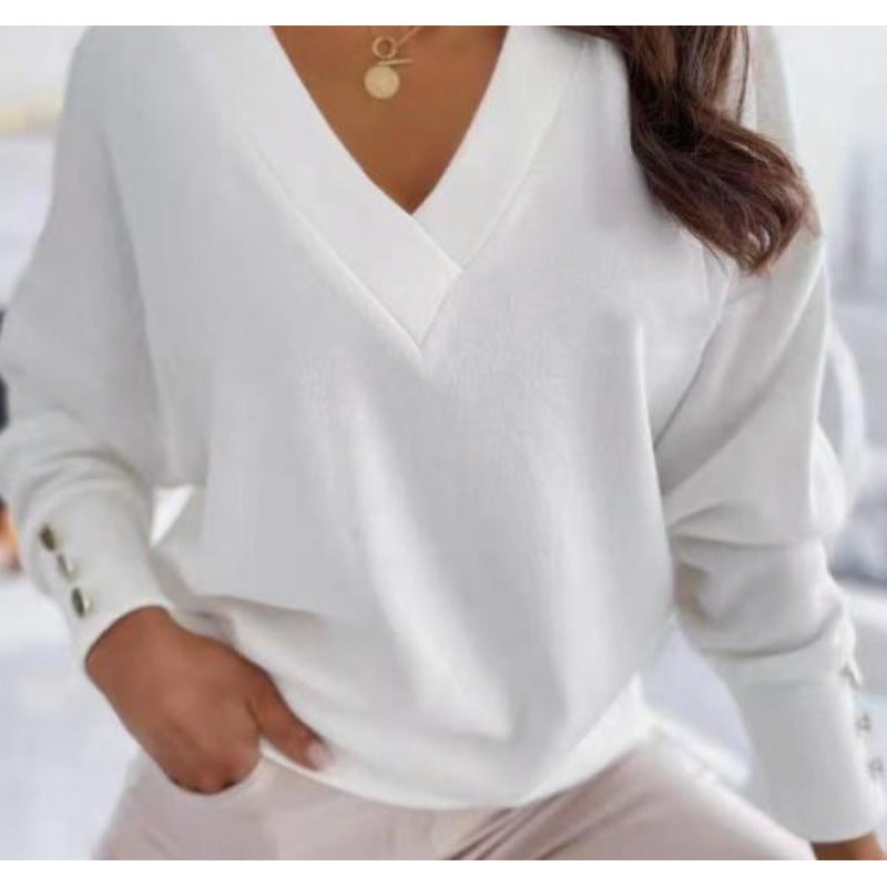 Damen lässiger V-Ausschnitt Pullover aus weichem Baumwollmix ModeGeist
