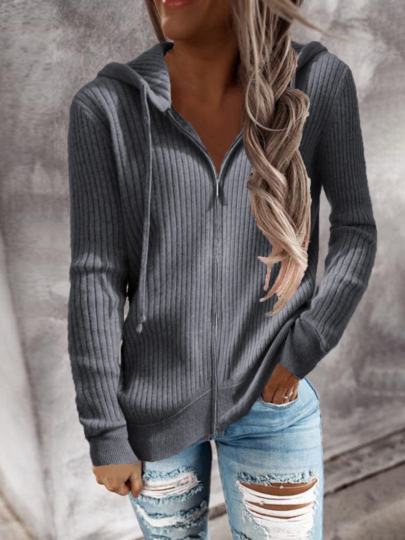 Damen Kapuzenjacke aus strukturiertem Material mit praktischen Taschen ModeGeist