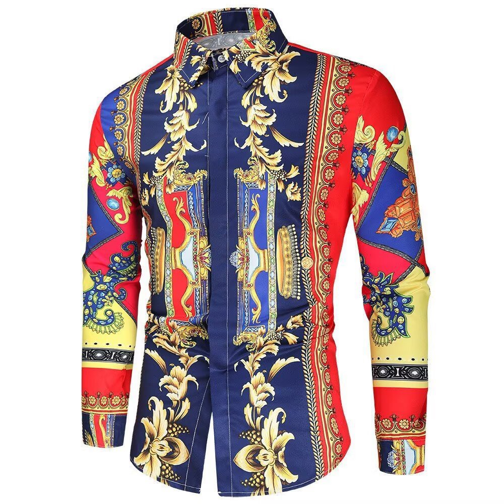 Herren Langarmhemd mit extravagantem Barockmuster und moderner Passform ModeGeist