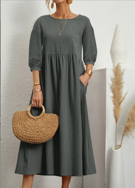Damen Freizeitmaxikleid mit luftigen Ärmeln und seitlichen Taschen ModeGeist