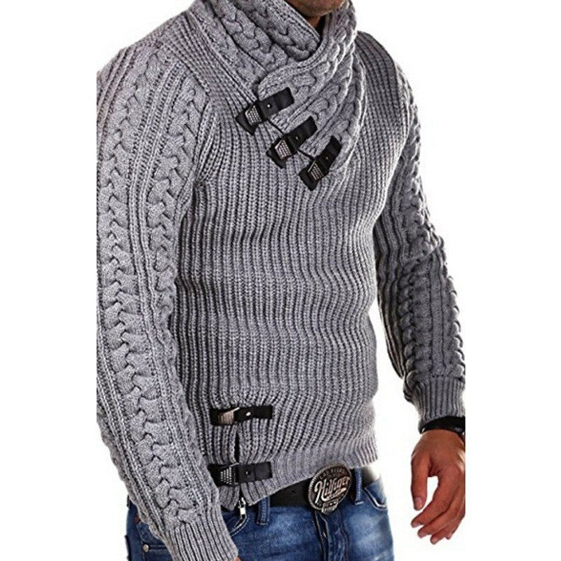 Herren modischer Strickpullover mit hohem Kragen und stilvollen Riegeln ModeGeist