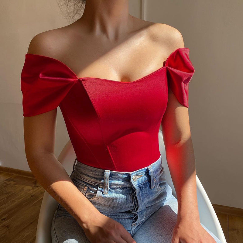 Damen Elegantes Off-Shoulder Oberteil mit Puffärmeln ModeGeist