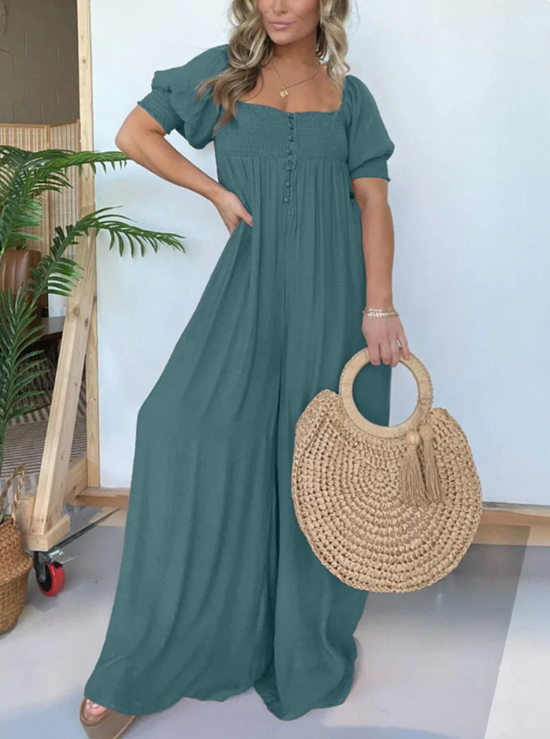 Modegeist Damen Jumpsuit: lässig, schmale Träger, Knopfdetail