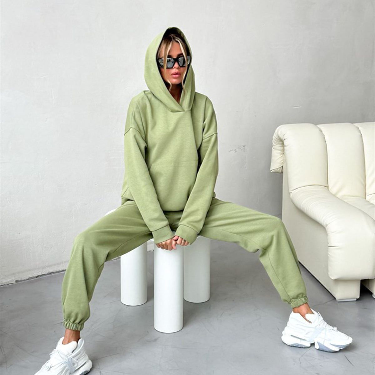 Damen Bequemes Hoodie-Trainingsanzug-Set mit elastischen Bündchen ModeGeist