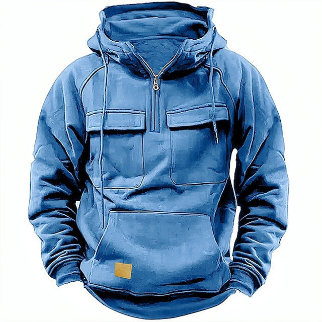 Herren Utility Hoodie mit aufgesetzten Taschen und halbem Reißverschluss ModeGeist
