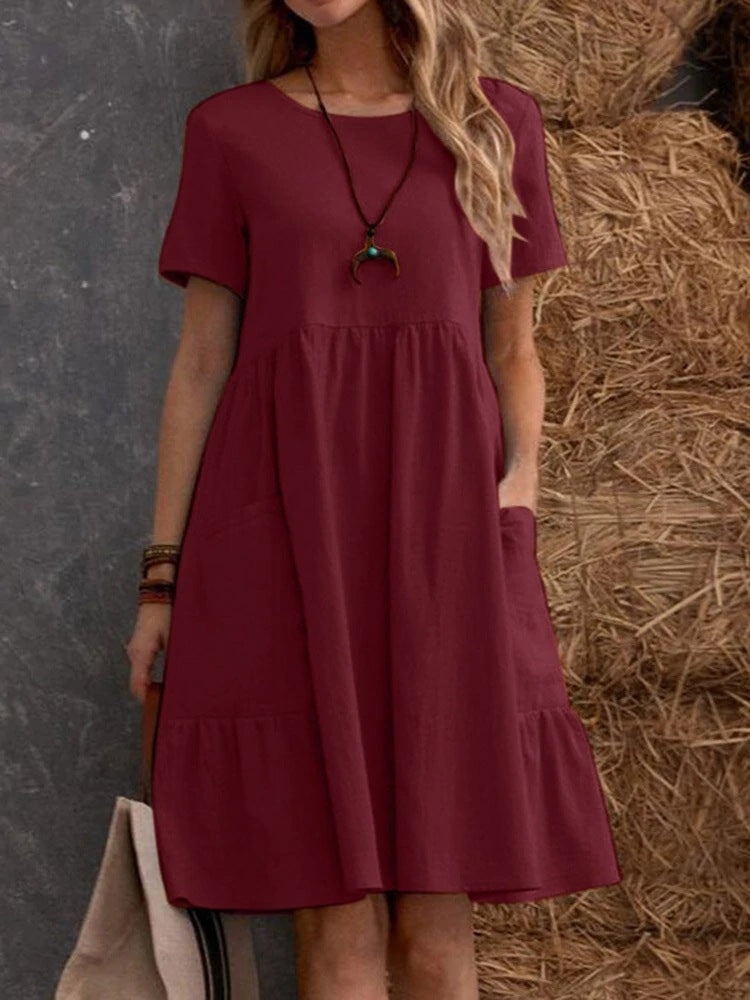 Modegeist Damenkleid: lässig, kurzärmelig, Doppelrüsche, Taschen