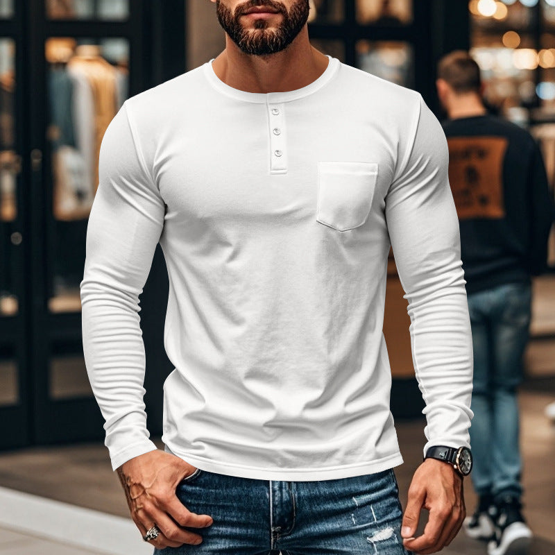 Herren Langarmshirt mit Knopfleiste und Brusttasche ModeGeist