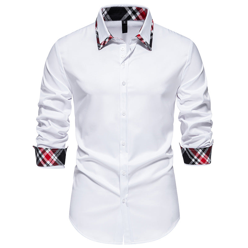 Herren elegantes Langarmhemd mit kontrastierenden Karodetails ModeGeist