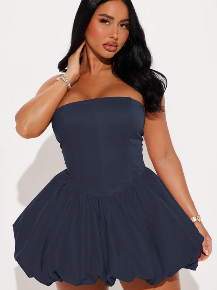 Damen Trägerloses Babydoll-Kleid mit voluminösem Saum ModeGeist
