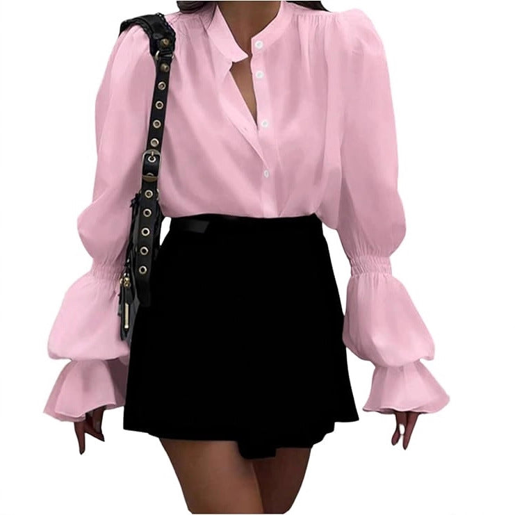 Damen Bluse mit eleganten Puffärmeln und zeitlosem Stehkragen ModeGeist