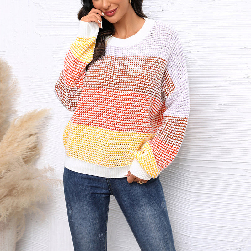 ModeGeist | Modischer Strickpullover Im Farbblockdesign