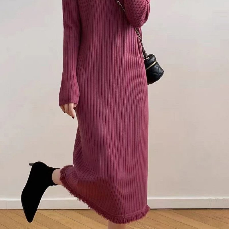 Damen Strickkleid mit hohem Kragen und Rippenstruktur ModeGeist