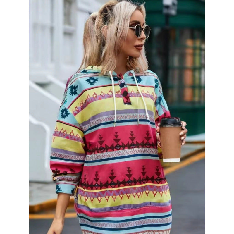 Damen Relaxed Fit Bohemian Grafik Hoodie ModeGeist