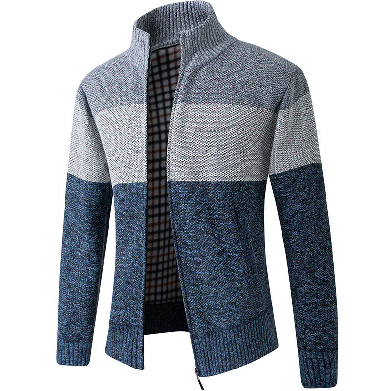 Herren Modische Strickjacke mit hohem Kragen und gestreiftem Design ModeGeist