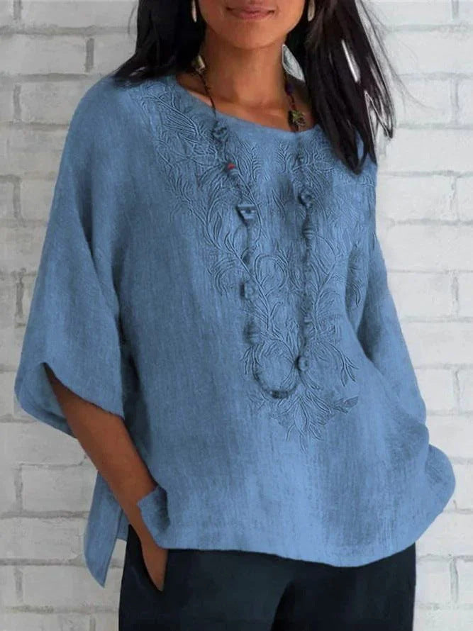 Damen bestickte Leinenbluse ModeGeist