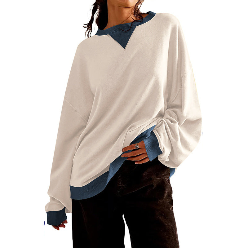 Damen lässiges Sweatshirt mit V-Ausschnitt und Kontrastbündchen ModeGeist