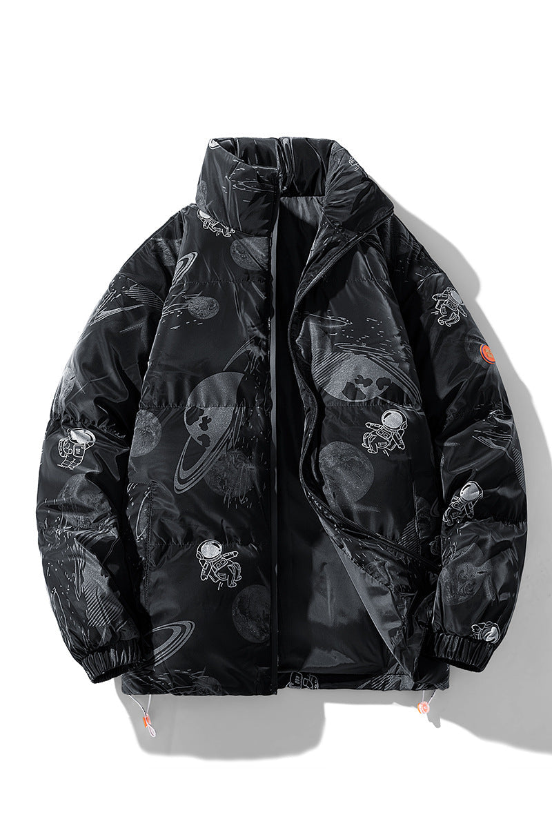 Damen futuristische Steppjacke mit astronautischen Mustern ModeGeist