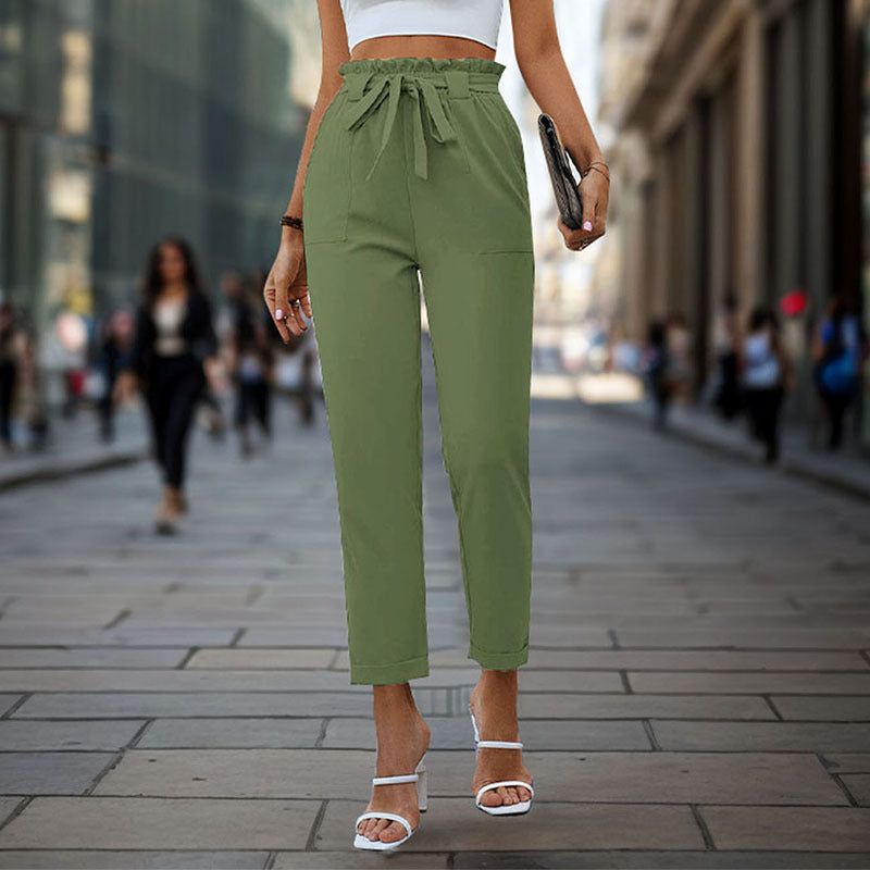 Damen elegante Chino-Hose mit hohem Bund und Taillenzug ModeGeist