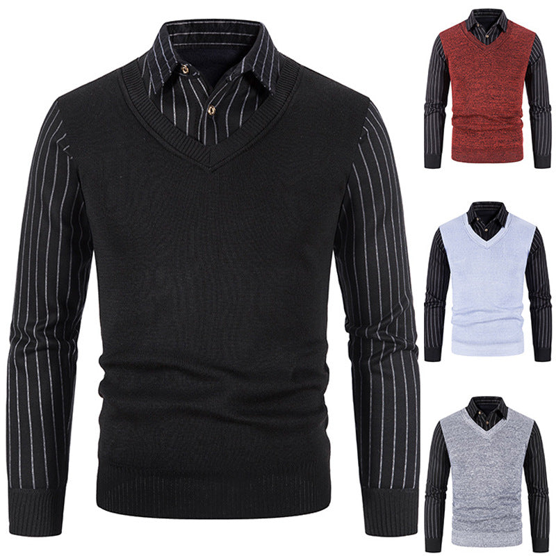 Herren Strickpullover mit V-Ausschnitt und kontrastierenden Ärmeln ModeGeist