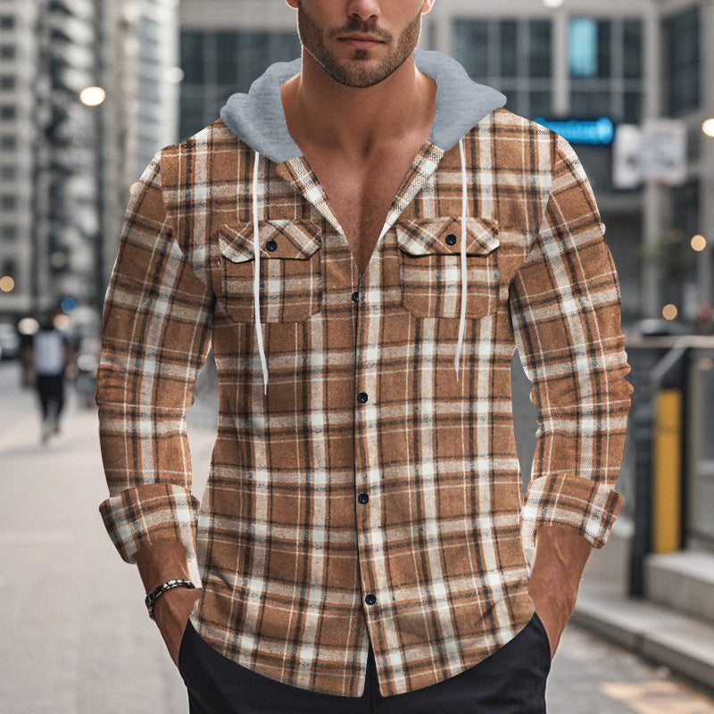 Herren Karierte Hemdjacke mit Kapuze und praktischen Taschen ModeGeist
