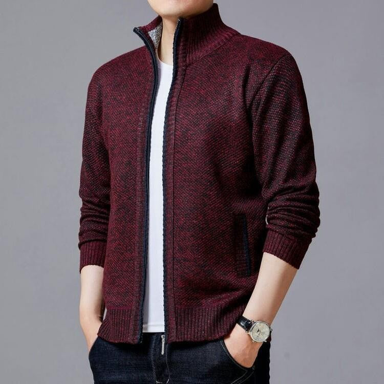 Herren Strickjacke mit modernem Zipper und hohen Kragen ModeGeist