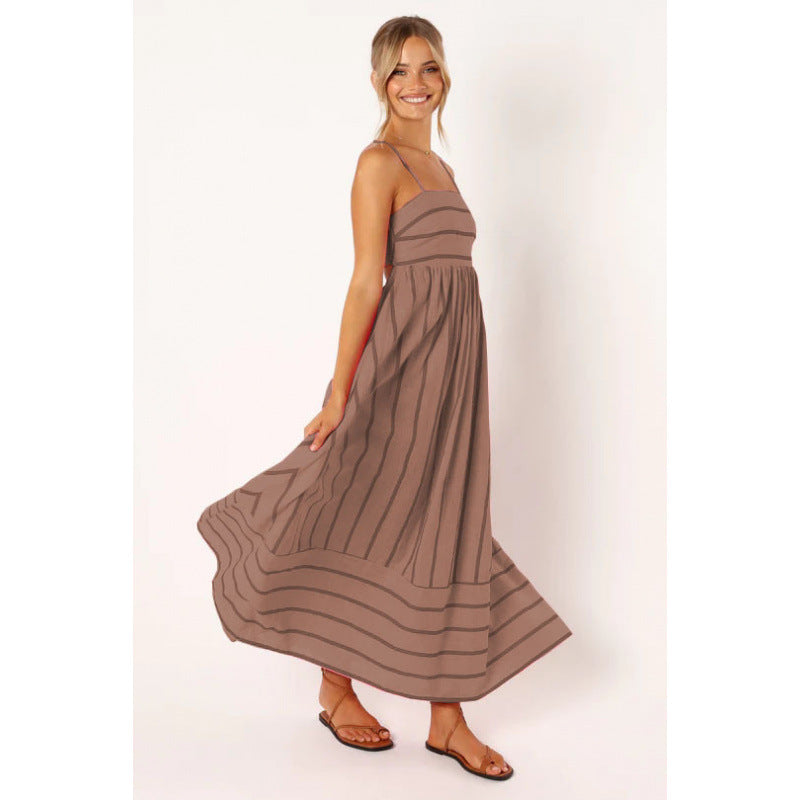 Damen Maxikleid mit feinen Streifen und elastischem Taillenbund ModeGeist