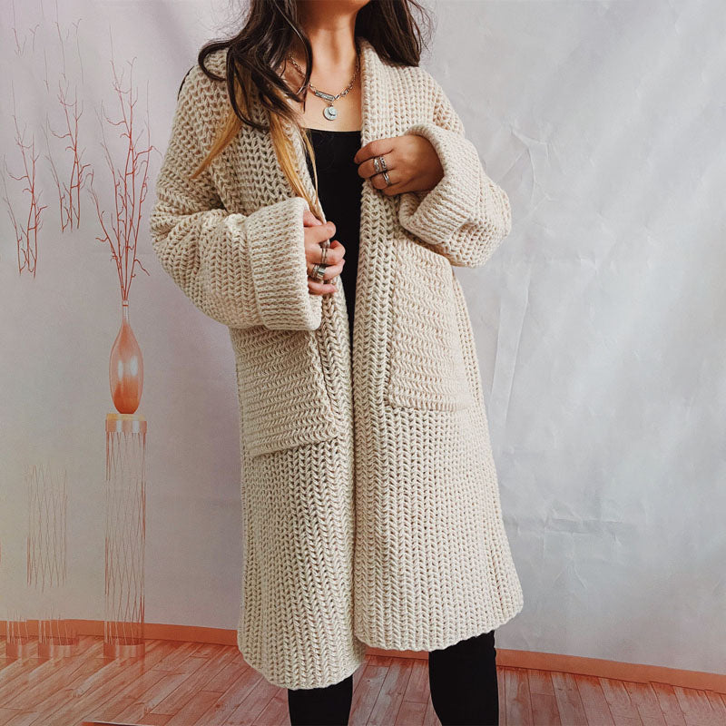 ModeGeist | Lange Strickjacke mit Taschen Chunky Strick Weiche und Lässige Silhouette