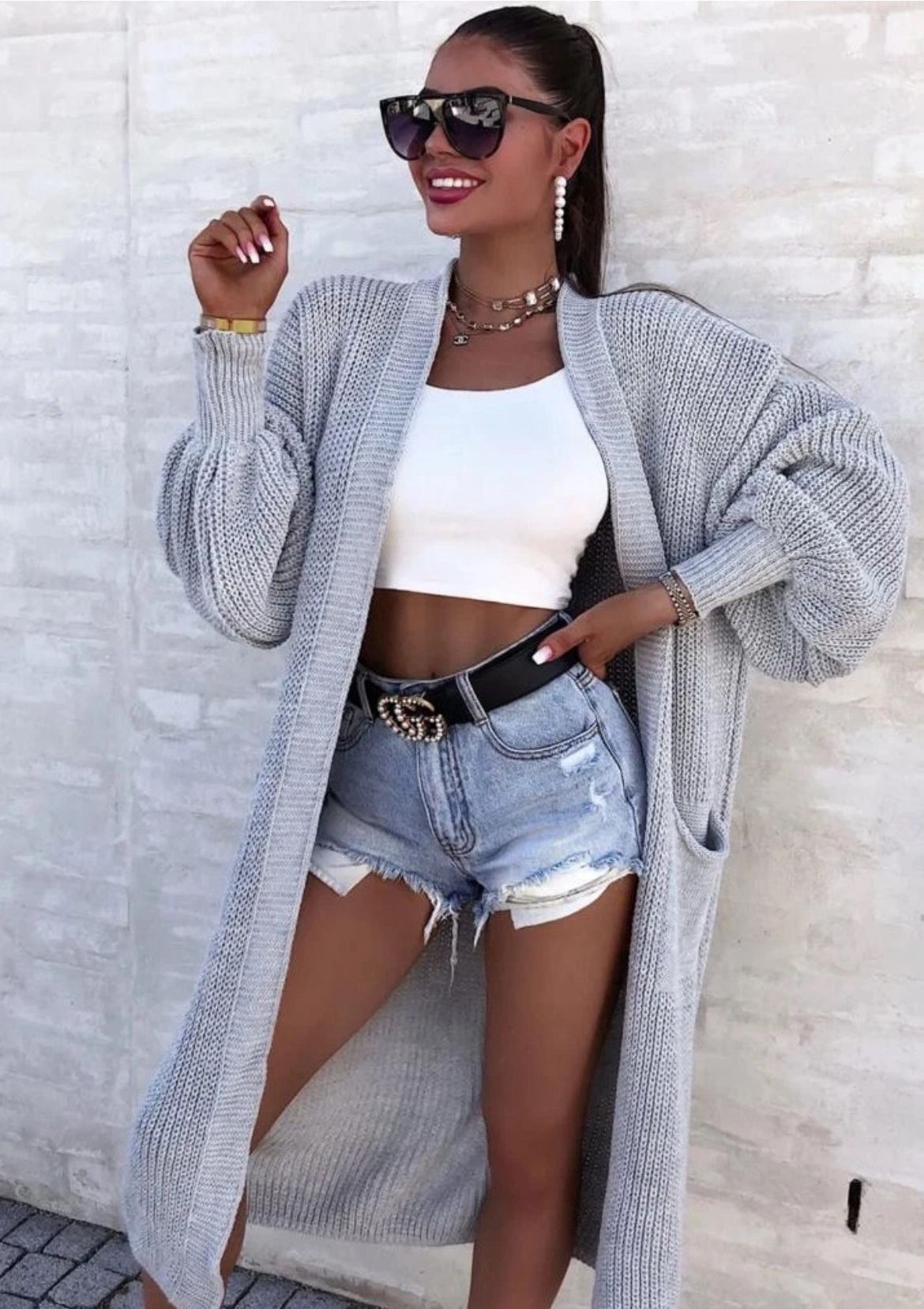 Damen Strickmantel mit weitem Schnitt und tiefen Taschen ModeGeist
