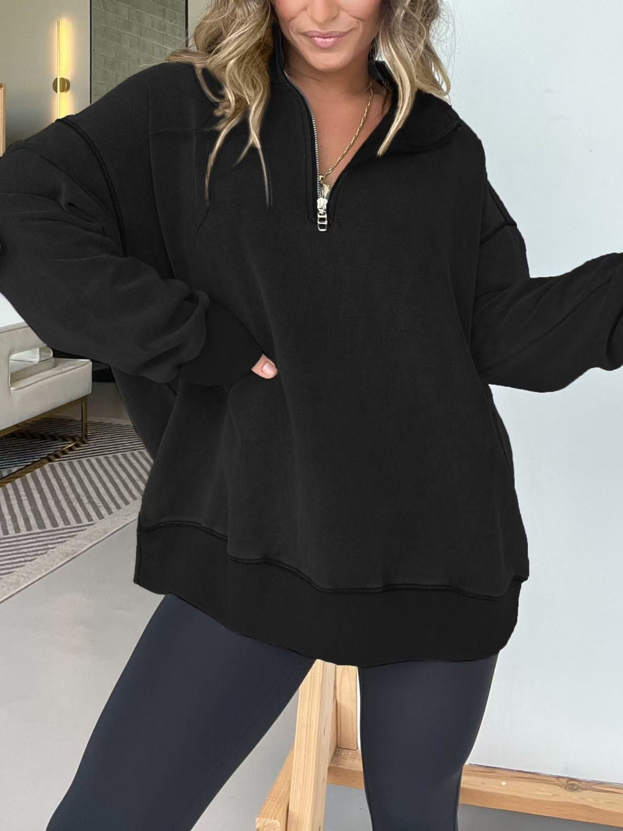 Damen Bequemer Fleece-Pullover mit halbem Reißverschluss ModeGeist