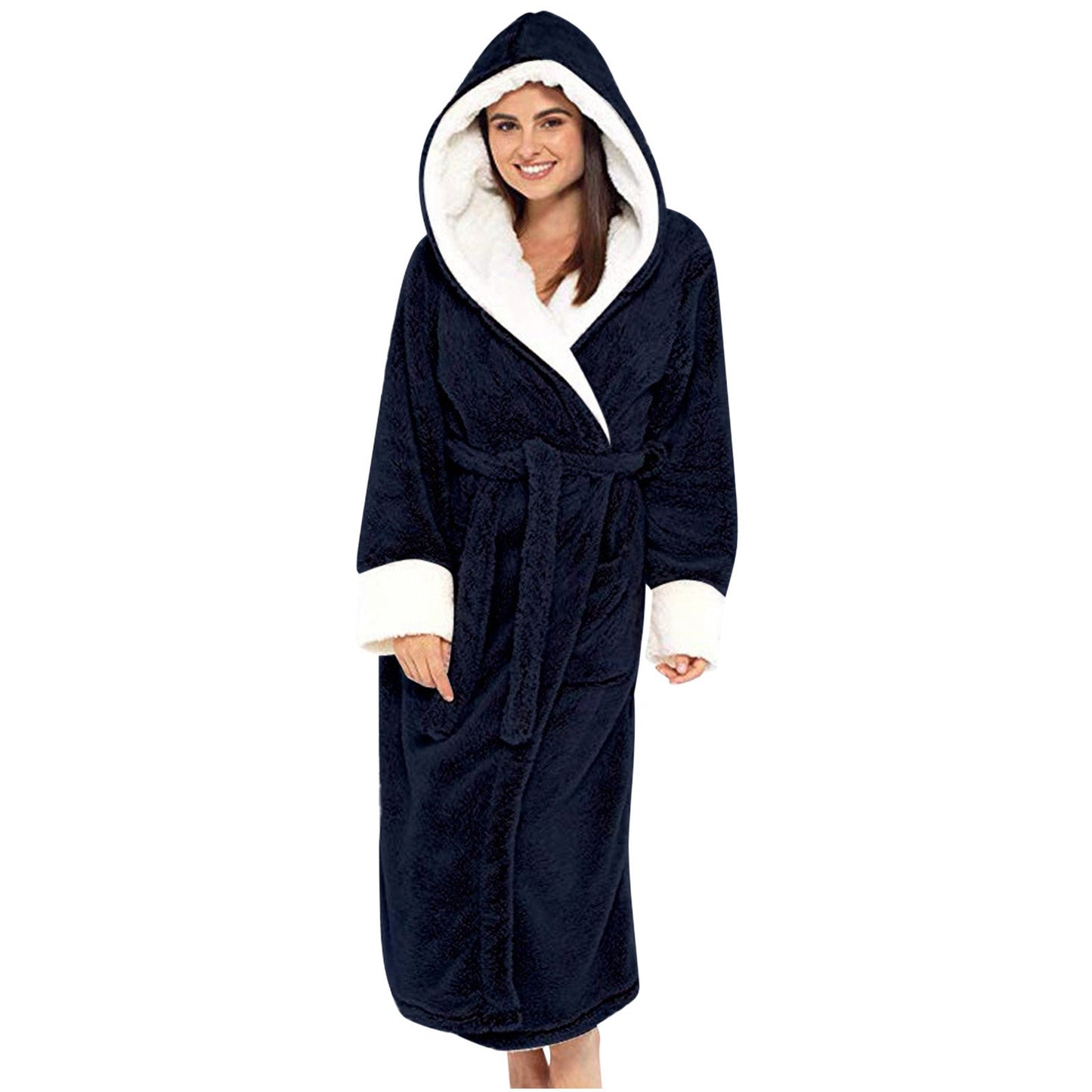 Damen Kuscheliger Fleece-Morgenmantel mit Kapuze und Gürtel ModeGeist