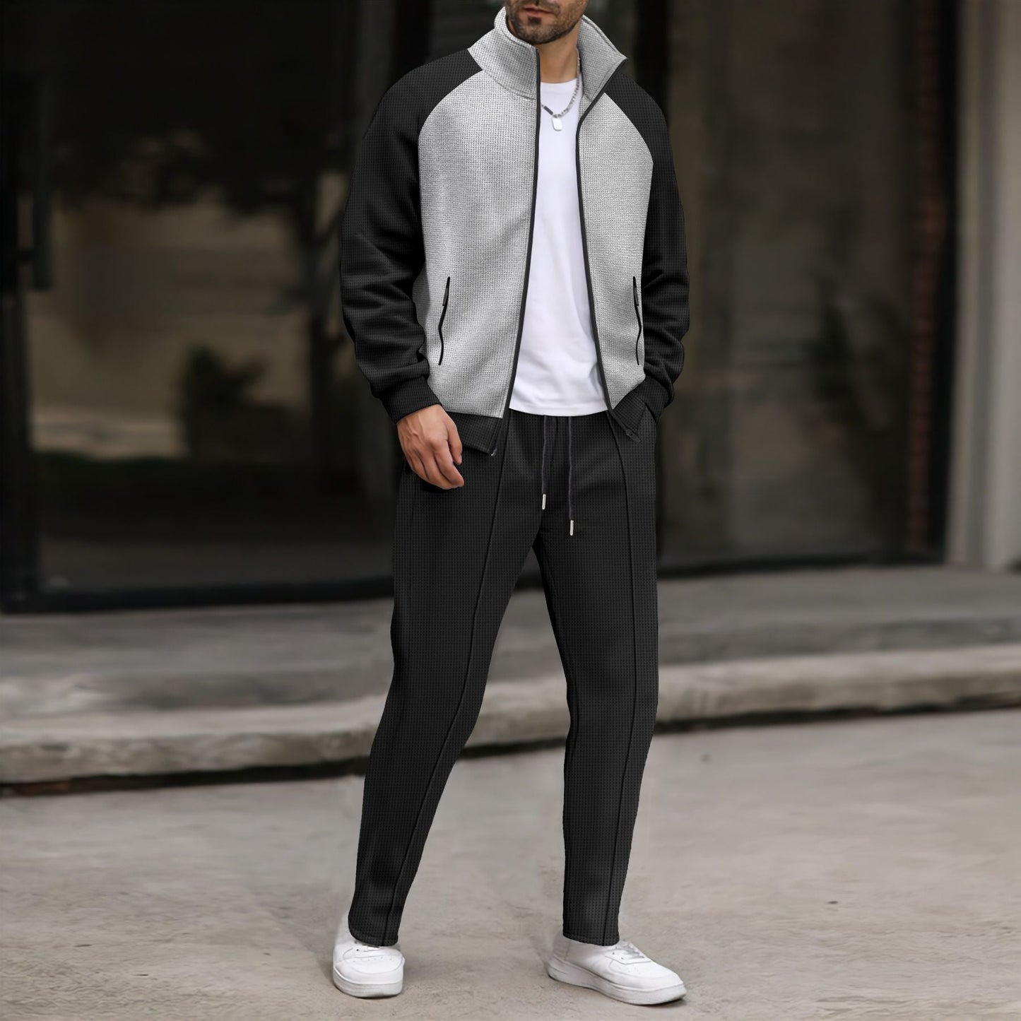 Herren sportliches Jacken- und Hose-Set mit strukturiertem Design ModeGeist