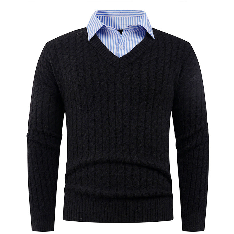 Herren Strickpullover mit Zopfmuster und V-Ausschnitt ModeGeist
