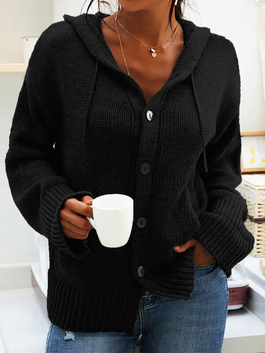 Damen Grober Strickcardigan mit Kapuze und praktischen Taschen ModeGeist