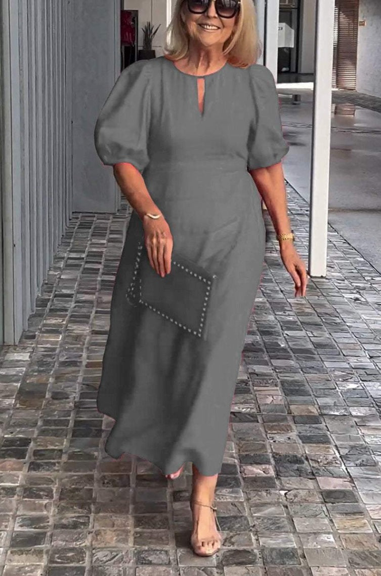 Elegantes Maxikleid für Damen mit Puffärmeln und dekorativem Saum von MODEGEIST