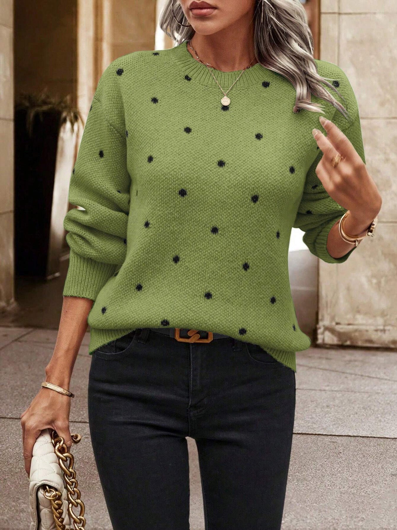 Damen Pullover mit strukturiertem Punktdesign ModeGeist
