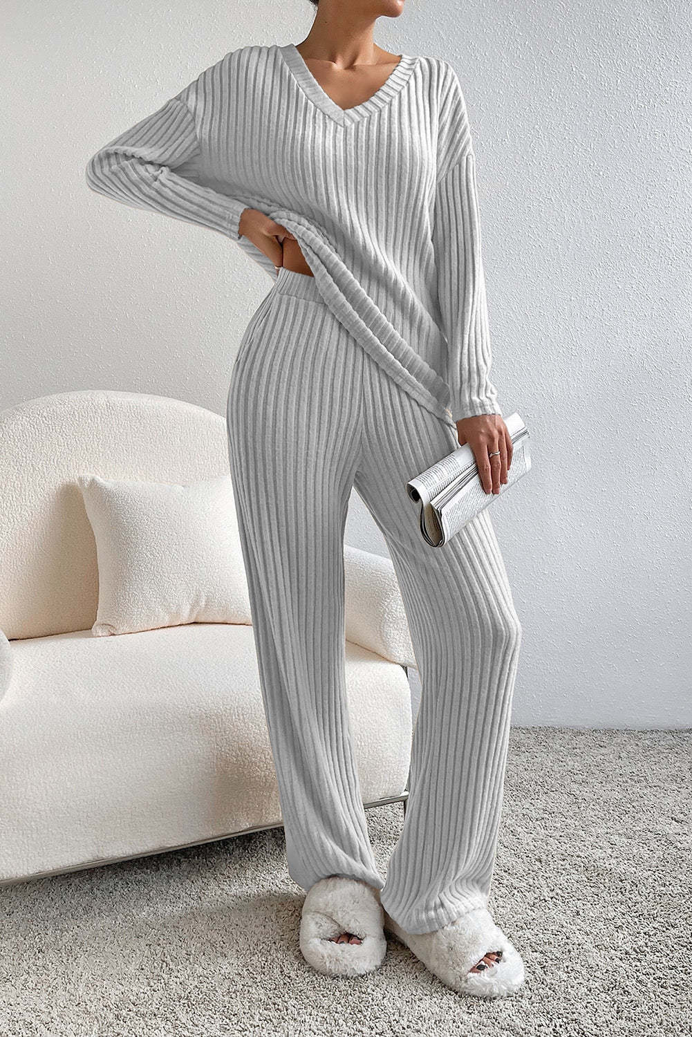 Damen Bequemes Lounge-Set mit Rippstruktur ModeGeist