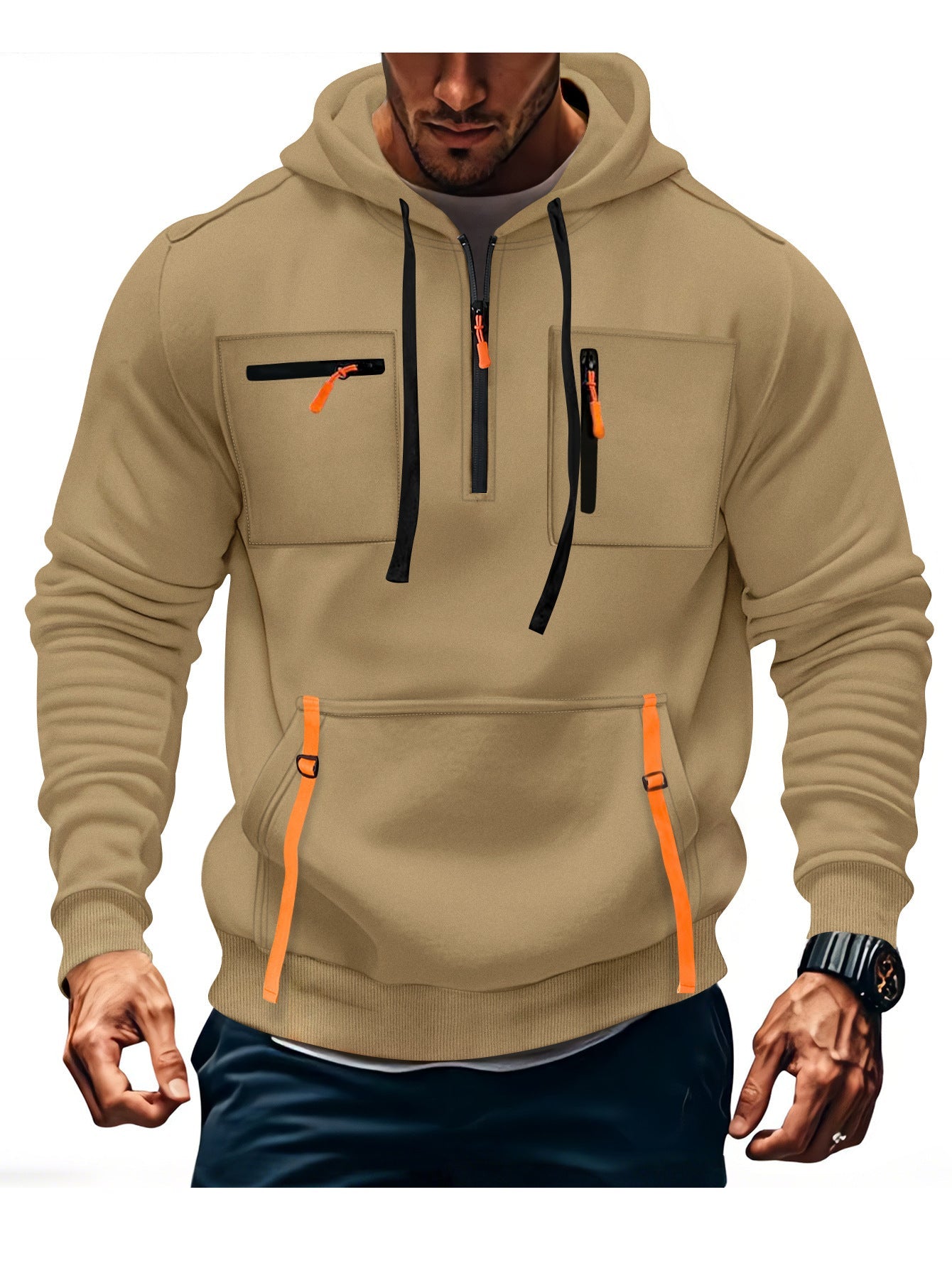 Herren modischer Kapuzenpullover mit funktionalen Reißverschlusstaschen ModeGeist