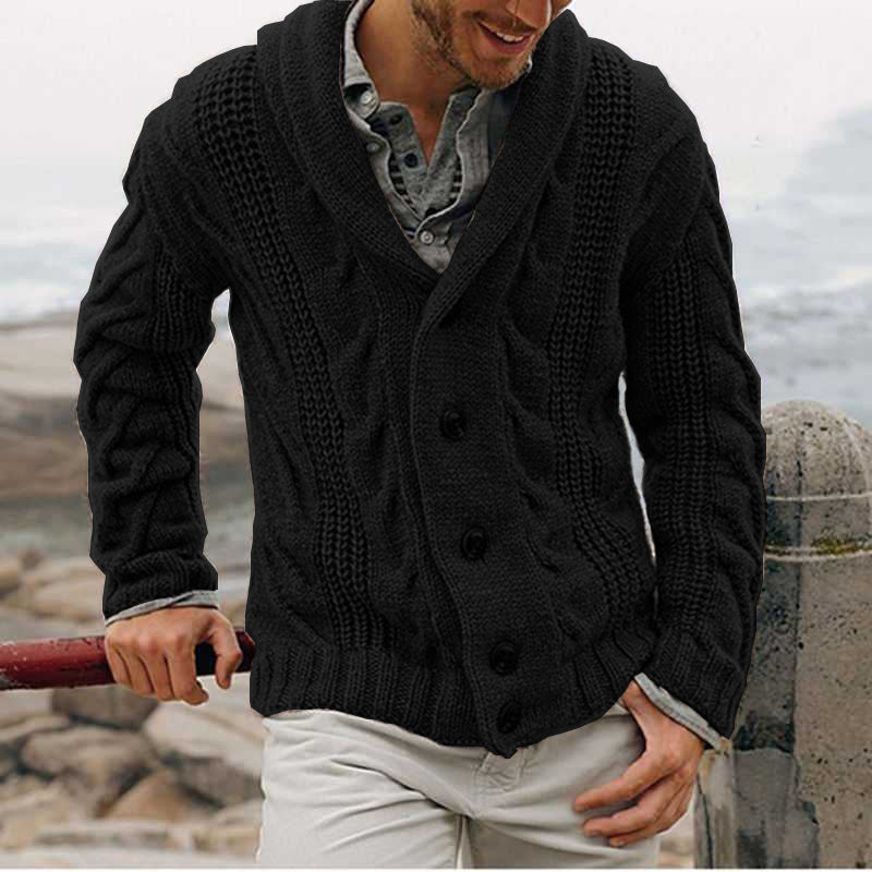 Herren Strickjacke mit modernem Zopfmuster und hohem Kragen ModeGeist