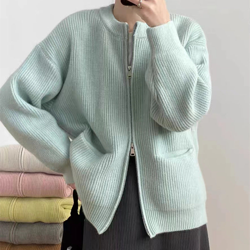 Damen Kuscheliger Strickcardigan mit Reißverschluss und gemütlicher Passform ModeGeist